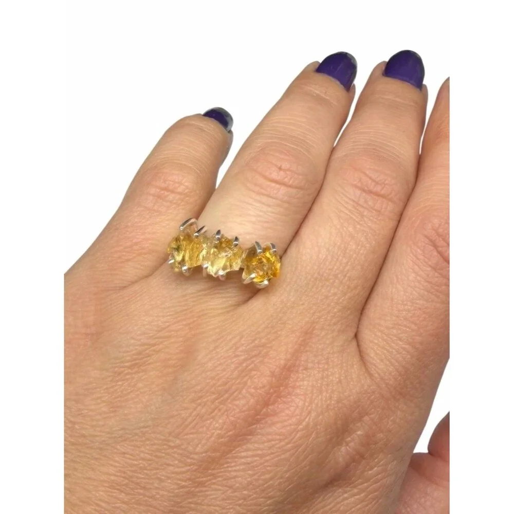 Citrine Ring Size 8.5 Solid 925 Sterling Silver Raw Rough Natural Stone